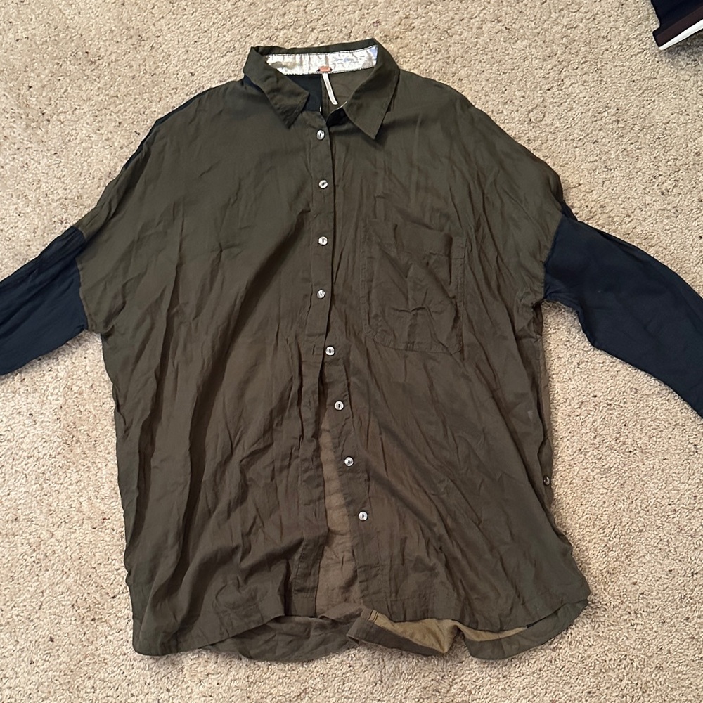 Free People Olive Green Button Down Shirt